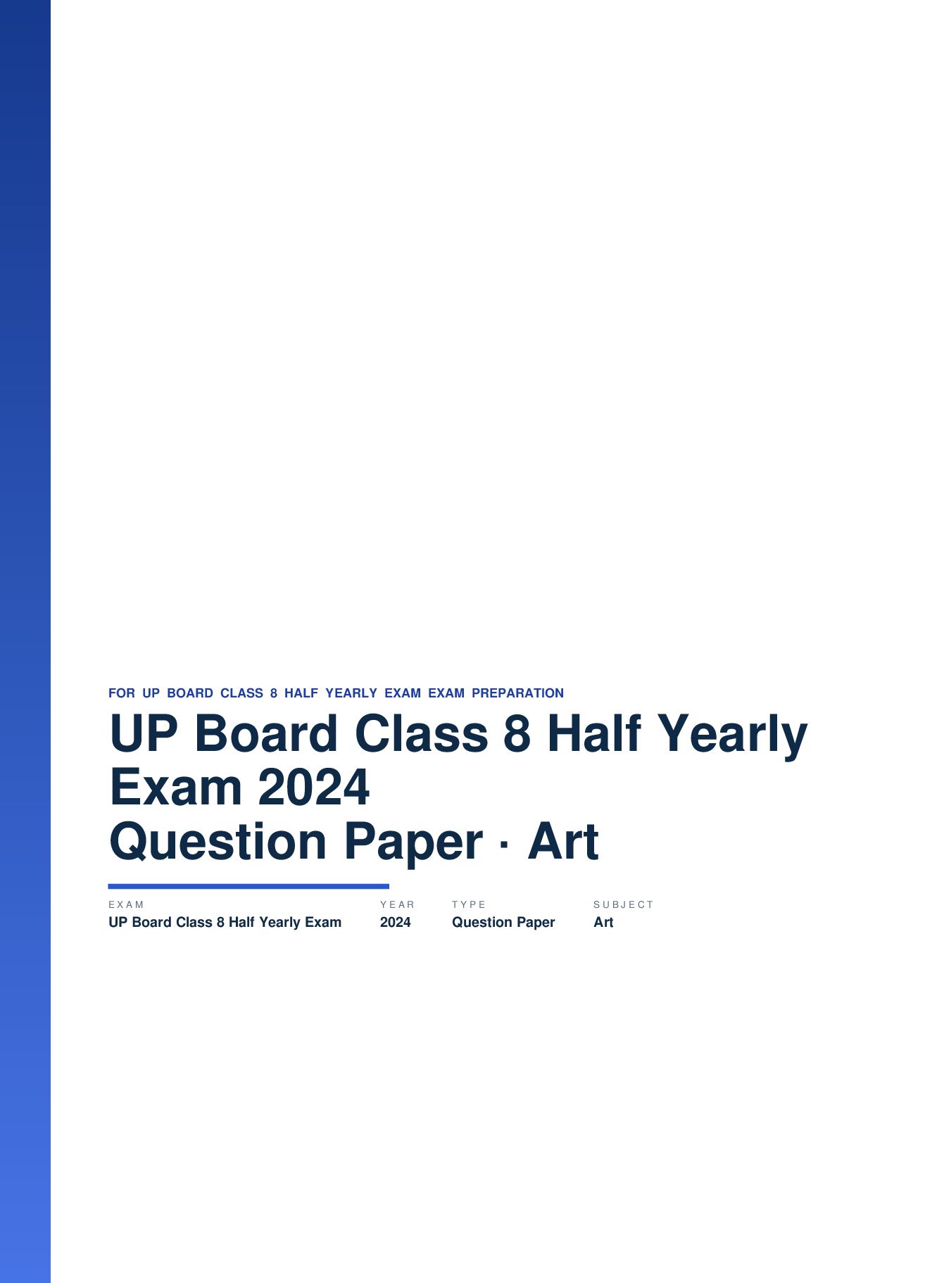 UP Board Class 8 Half Yearly Exam Question Paper 2024 Art - Page 1 of 2