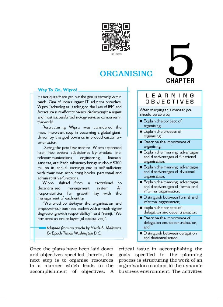 NCERT Book Class 12 Business Studies Chapter 5 Organising - Page 1