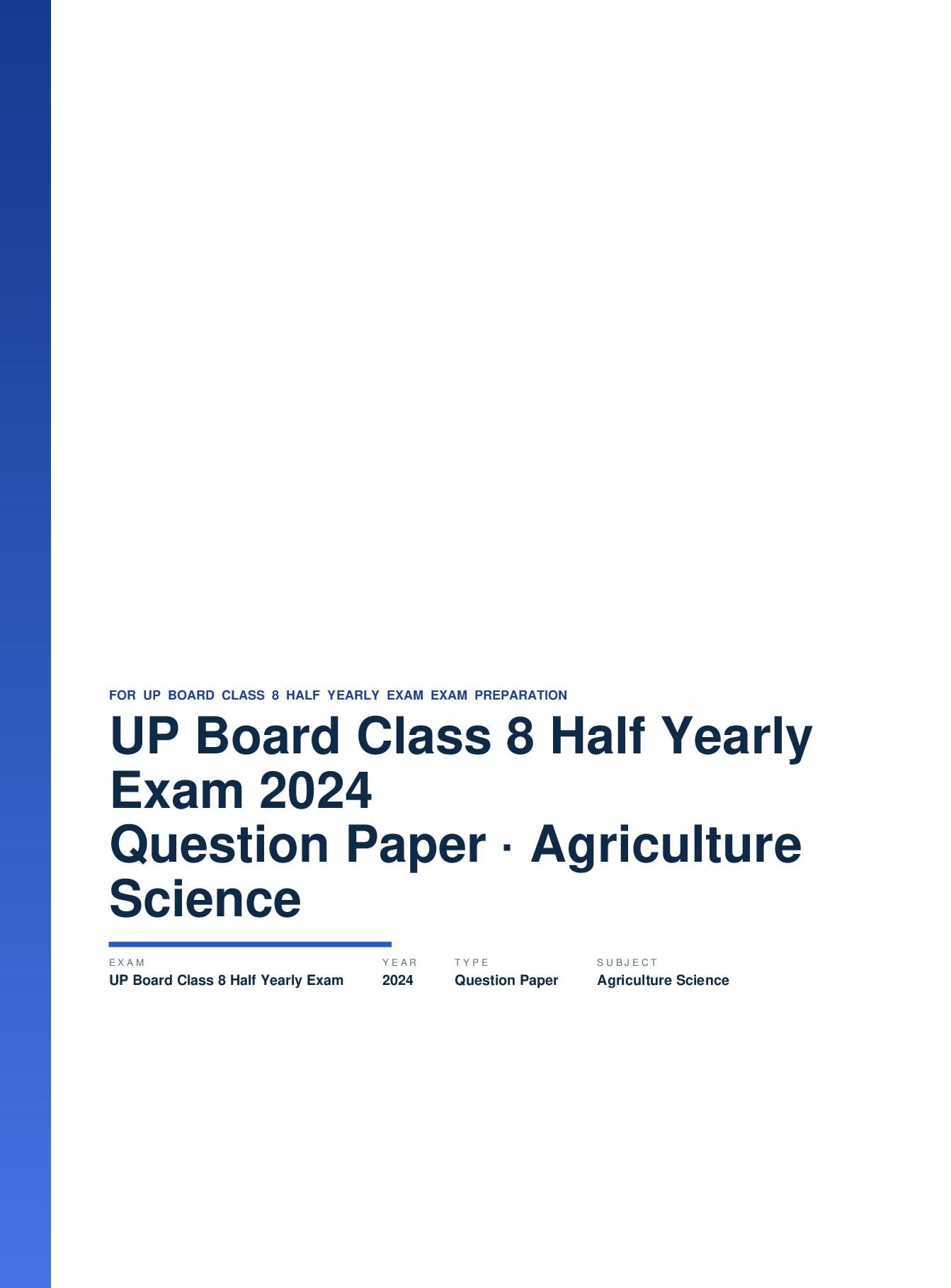 UP Board Class 8 Half Yearly Exam Question Paper 2024 Agriculture Science - Page 1 of 3