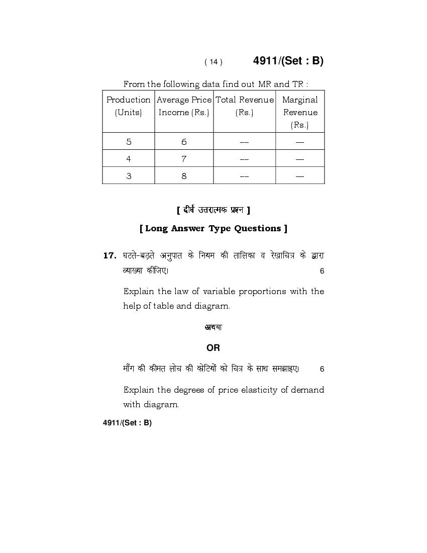 HBSE 12th Question Papers 2020 For Economics – Download PDF