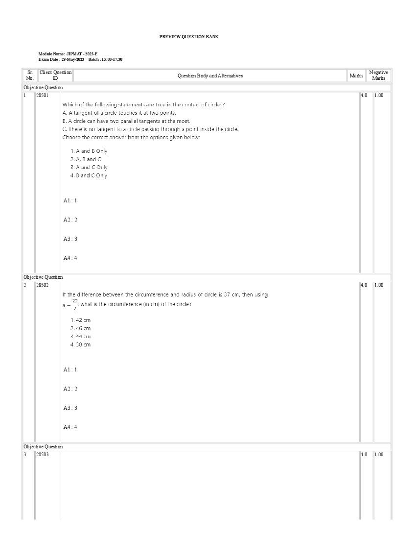 JIPMAT 2023 Question Paper - Page 1