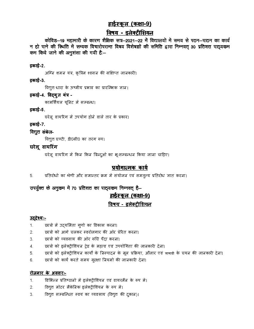 UP Board Class 9 Syllabus 2022 Trade Electrician - Page 1