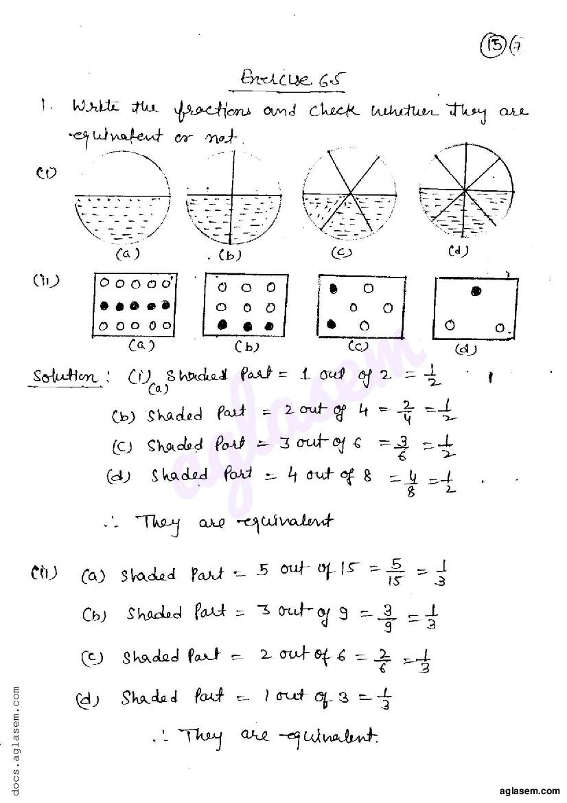 RD Sharma Solutions Class 6 Maths Chapter 6 Fractions Exercise 6.5 - Page 1