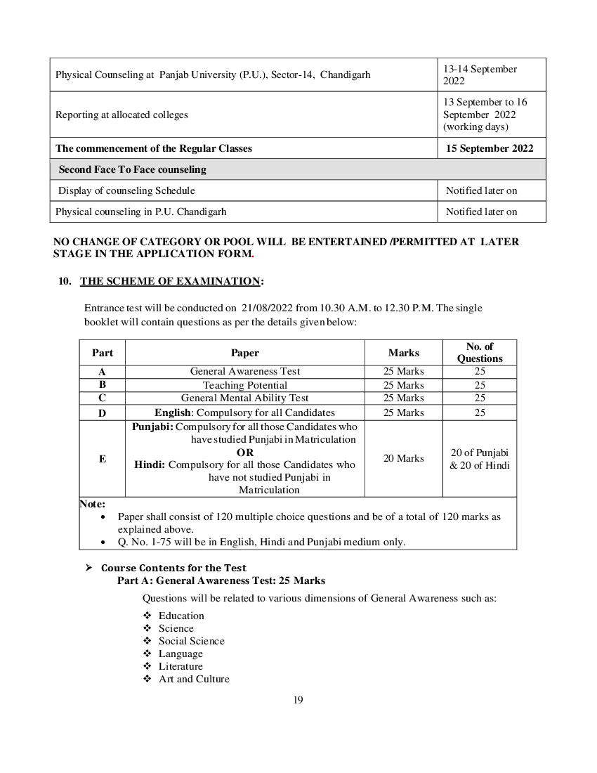 Chandigarh B.Ed 2022 Syllabus - Page 1