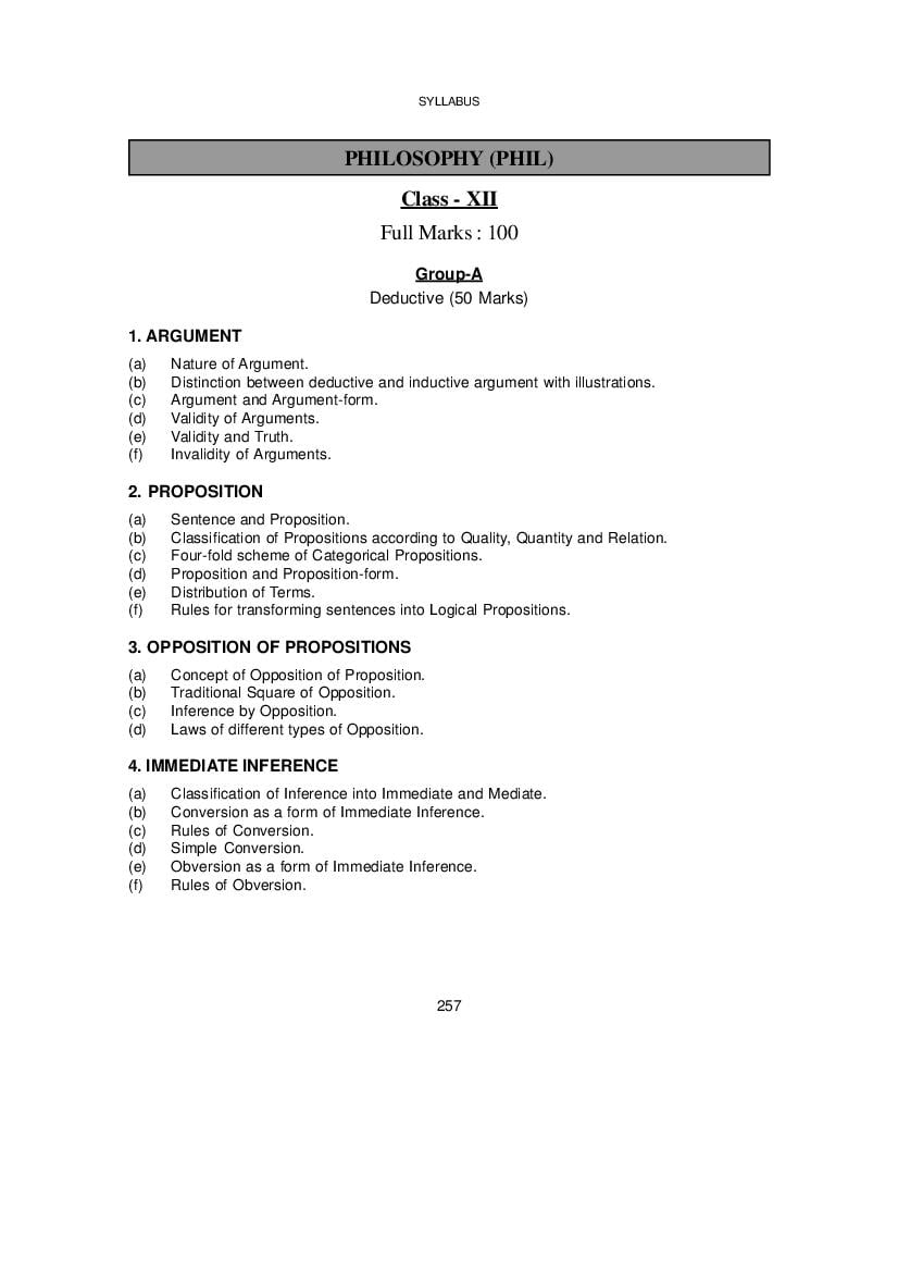 WBCHSE Class 12 Syllabus for Philosophy - Page 1