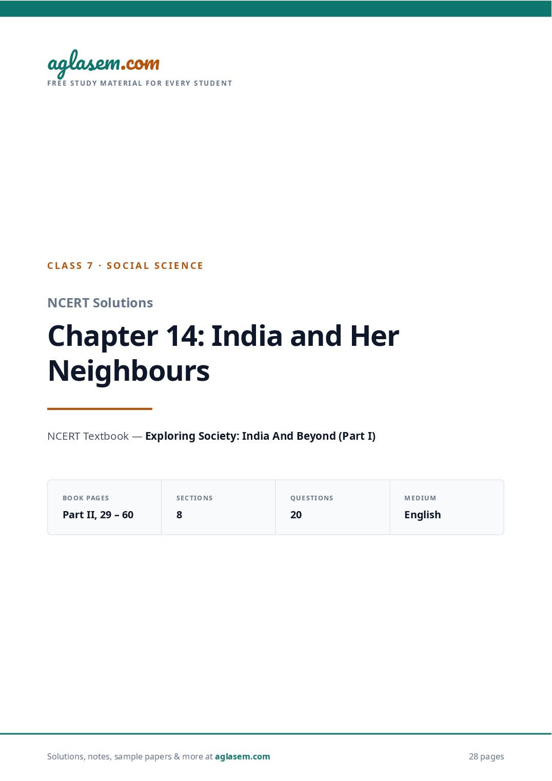 NCERT Solutions Class 7 Social Science Chapter 14 India and Her Neighbours - Page 1 of 29