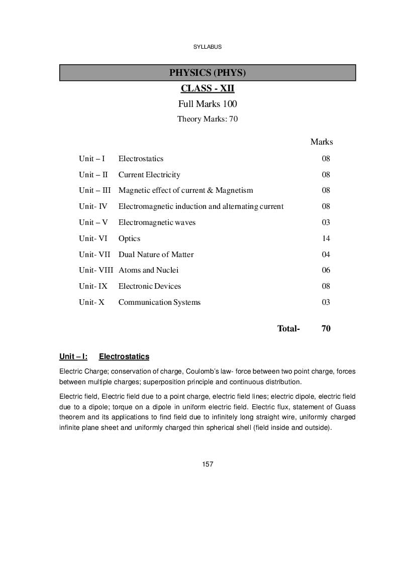 WBCHSE Class 12 Syllabus for Physics - Page 1