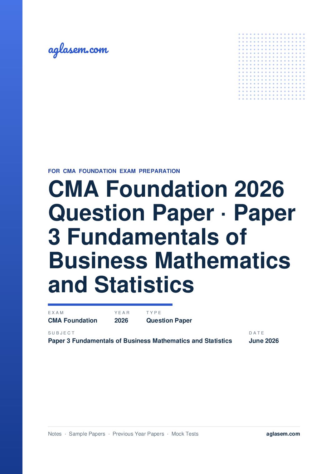 CMA Foundation June 2026 Question Paper Paper 3 Fundamentals of Business Mathematics and Statistics - Page 1 of 8