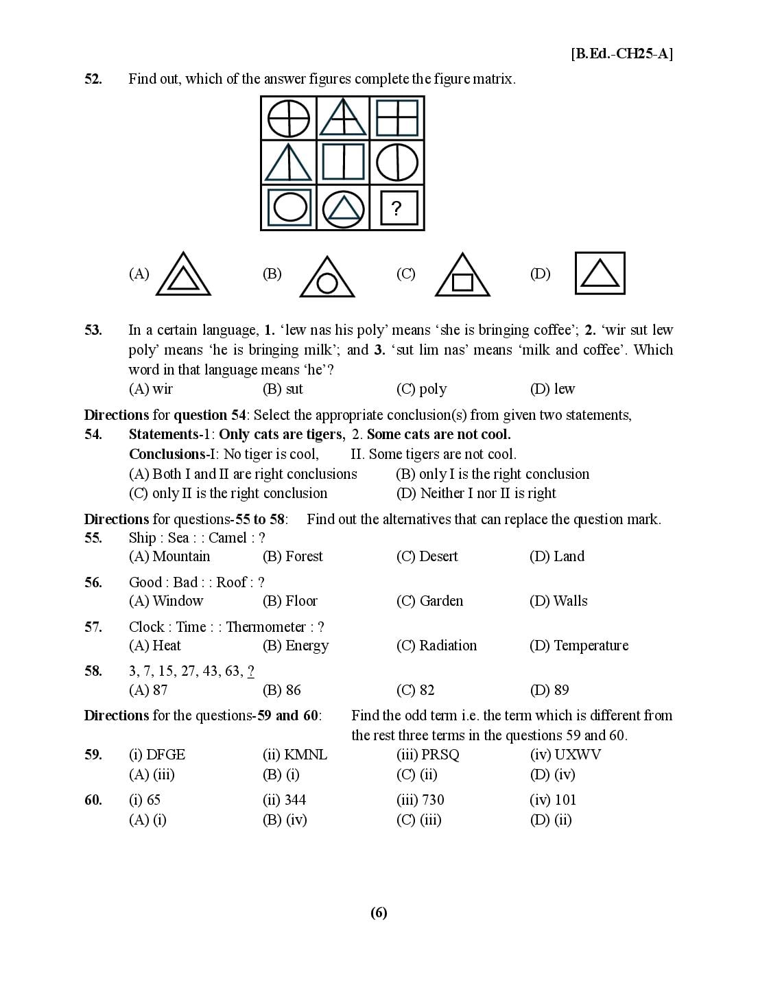 Chandigarh B.Ed 2025 Question Paper PDF with Answer Key
