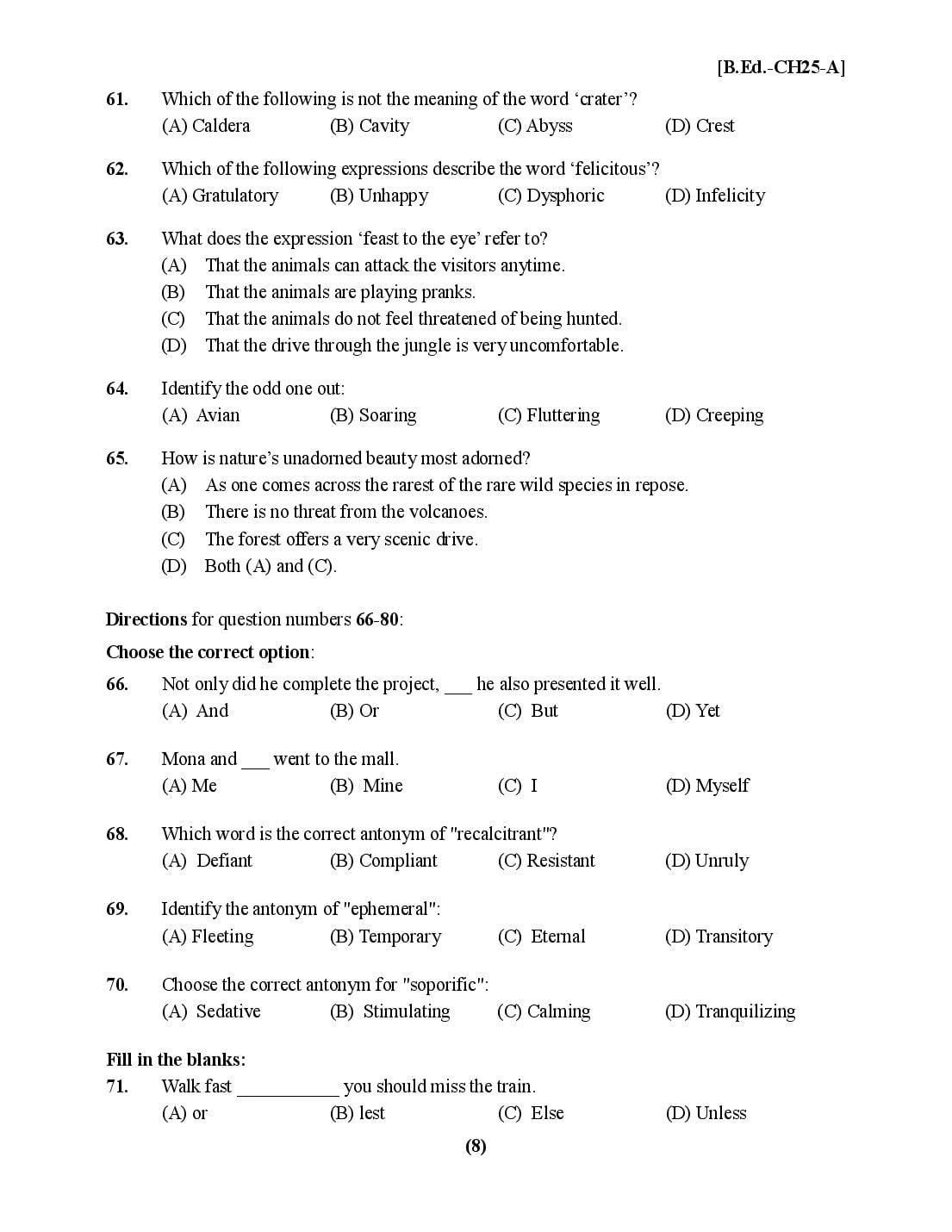Chandigarh B.Ed 2025 Question Paper PDF with Answer Key