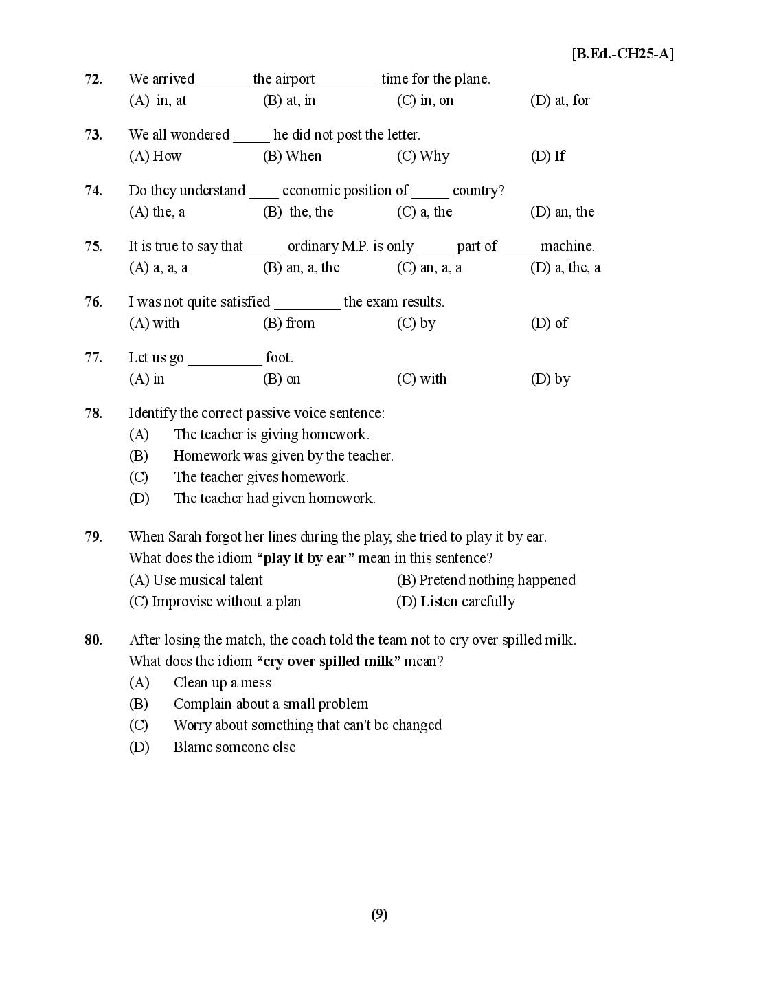 Chandigarh B.Ed 2025 Question Paper PDF with Answer Key