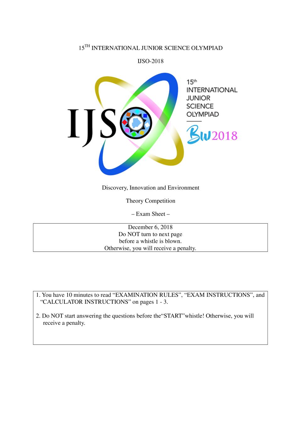 IJSO 2018 THEORY Question Paper, Answer Sheet and Solutions - Page 1
