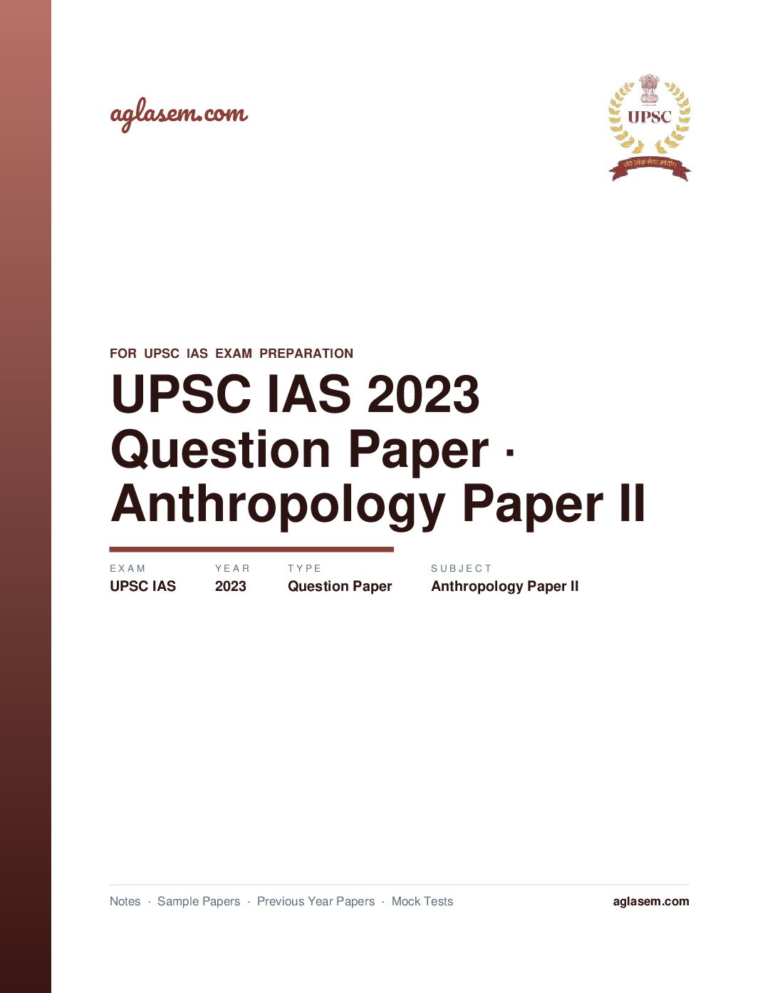 UPSC IAS 2023 Question Paper for Anthropology Paper II - Page 1 of 5