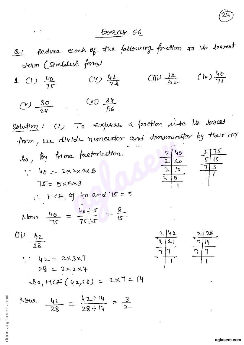 RD Sharma Solutions Class 6 Maths Chapter 6 Fractions Exercise 6.6 - Page 1