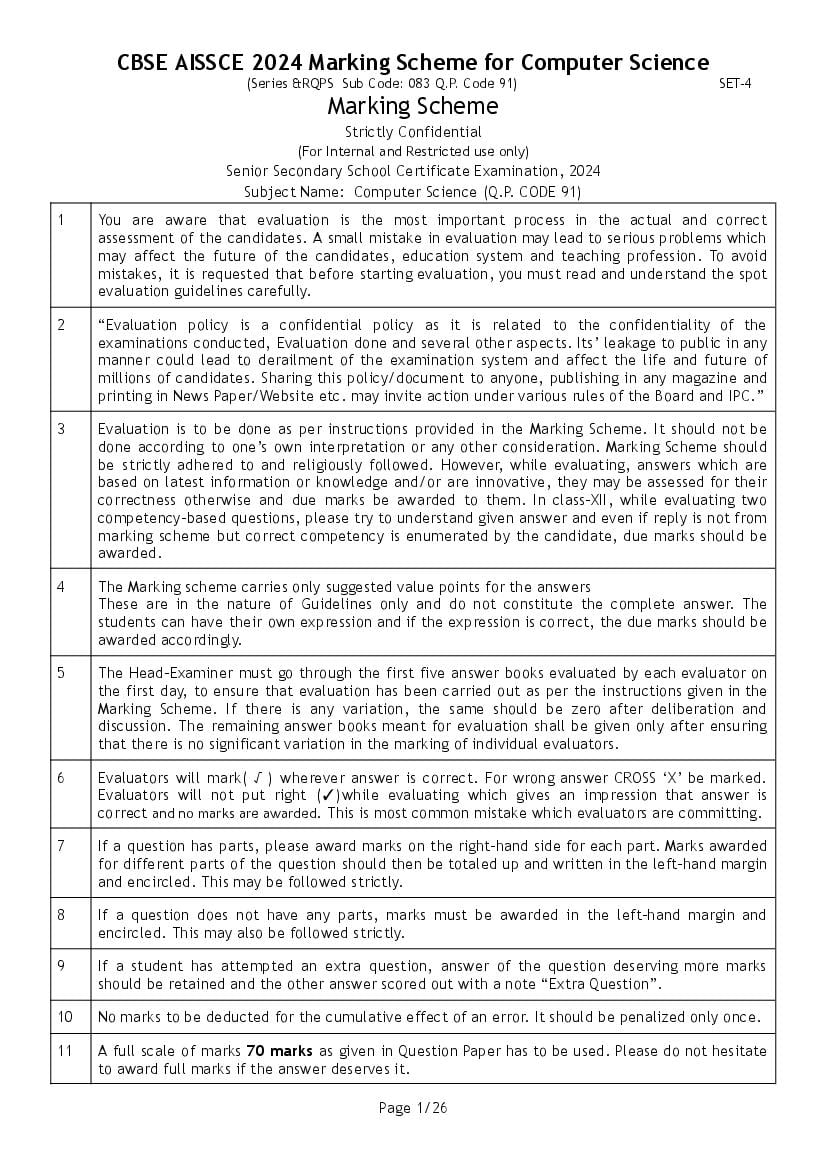 CBSE Class 12 Question Paper 2024 Solution Computer Science - Page 1