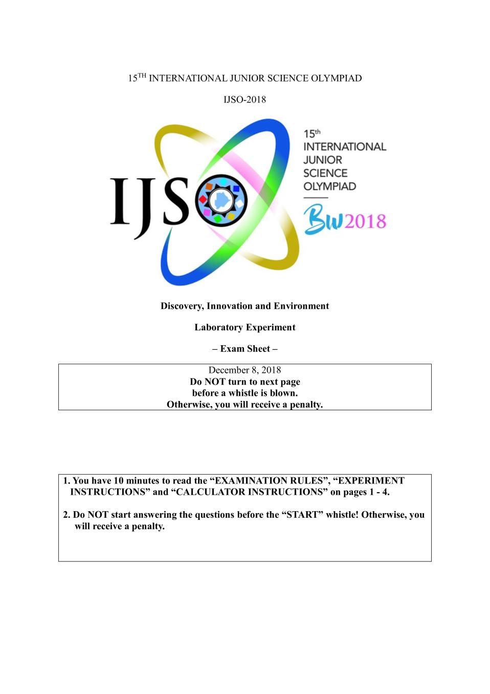 IJSO 2018 LAB Question Paper, Answer Sheet and Solutions - Page 1