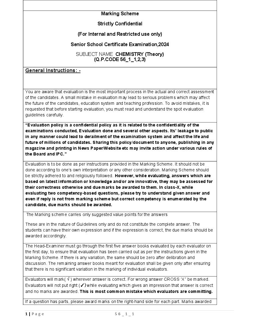 CBSE Class 12 Question Paper 2024 Solution Chemistry - Page 1