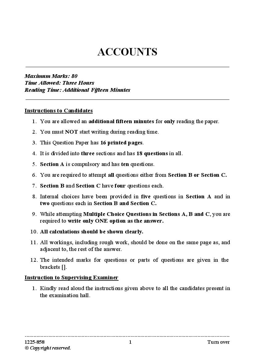 ISC Class 12 Question Paper 2025 Accounts - Page 1