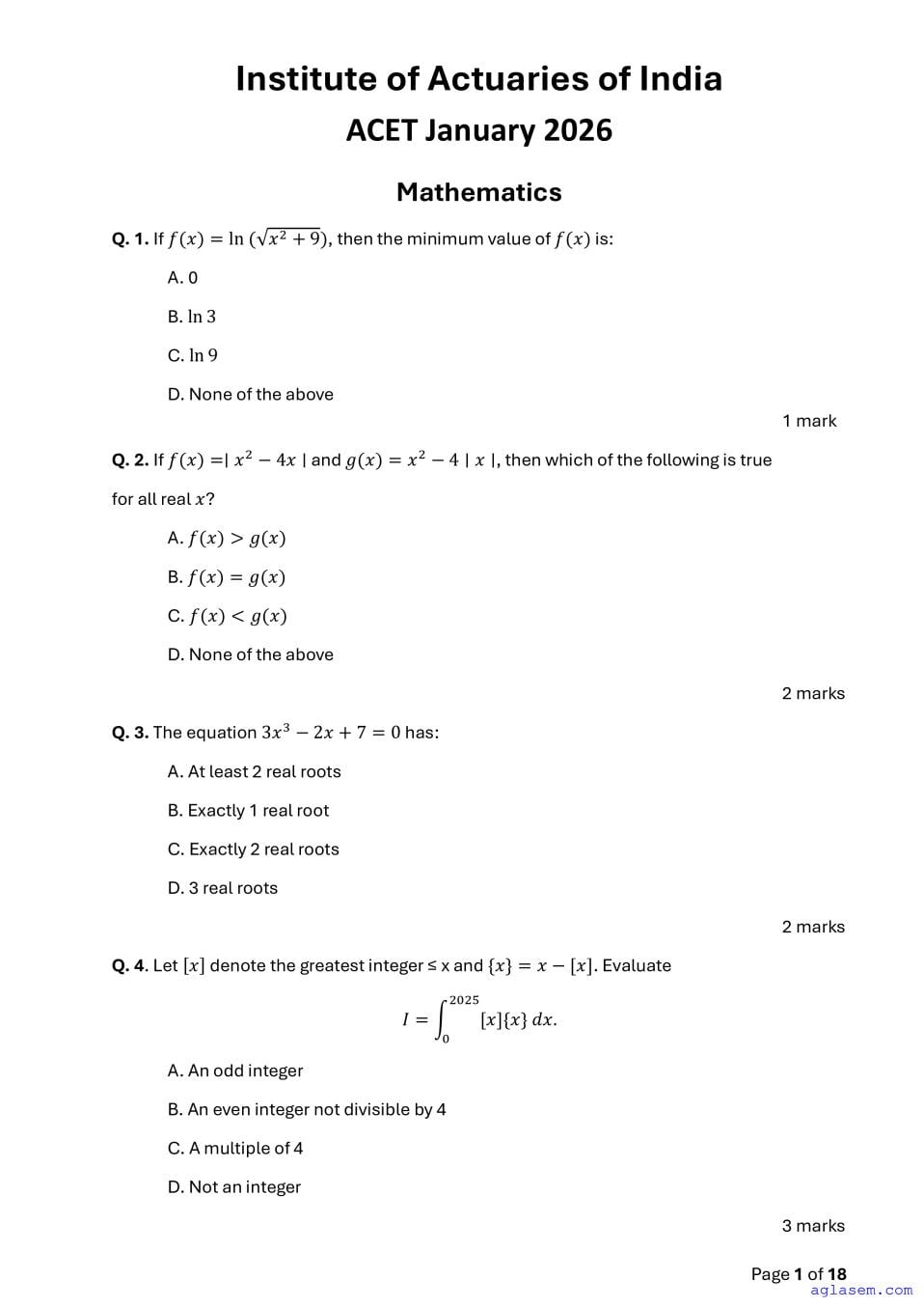 ACET Jan 2026 Question Paper - Page 1 of 18