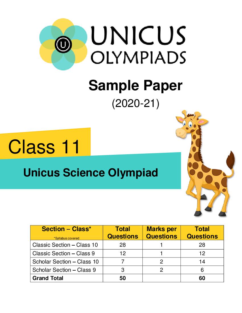Unicus Science Olympiad (USO) Class 11 Sample Paper - Page 1 of 4