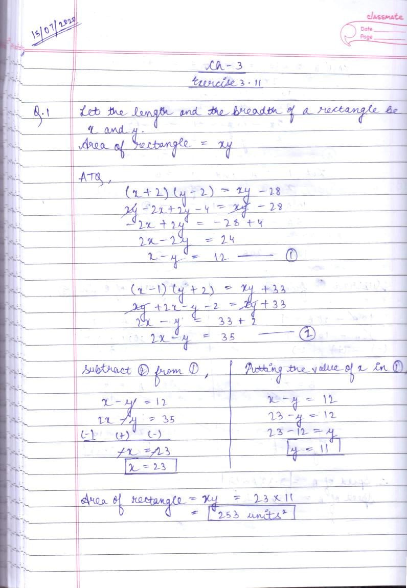 RD Sharma Solutions Class 10 Chapter 3 Pair Of Linear Equations In Two Variables Exercise 3.11 - Page 1