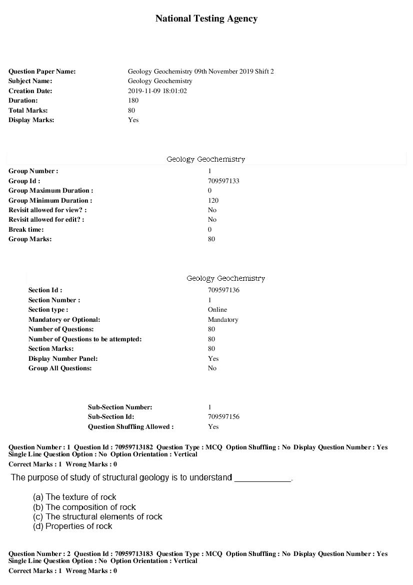 SWAYAM 2019 Question Paper Geology Geochemistry - Page 1 of 17