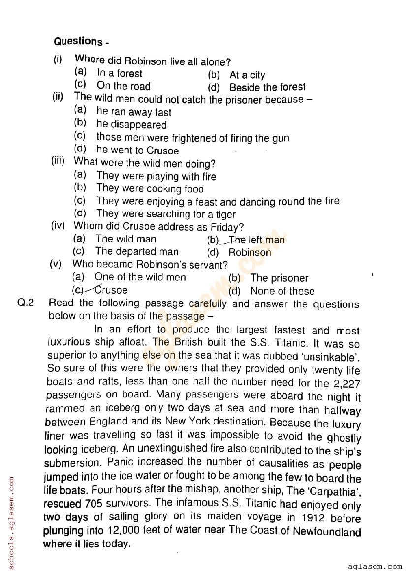 MP Board Class 9 English Question Paper PDF