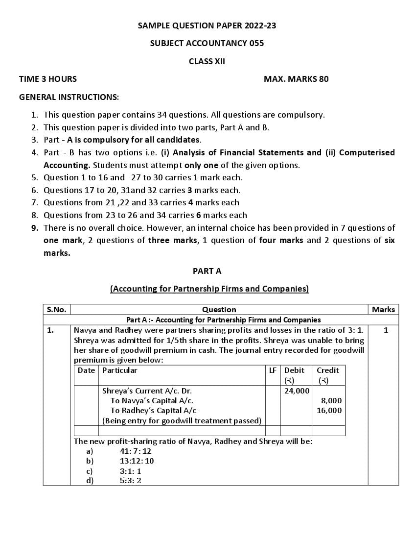 CBSE Class 12 Sample Paper 2023 Accountancy - Page 1