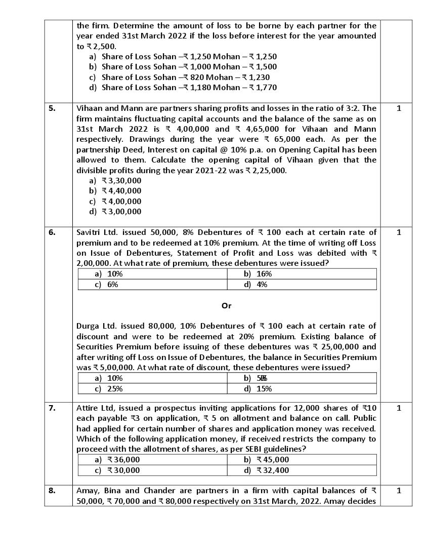 Class 12 Accountancy Sample Paper 2023 With Solution PDF Download ...