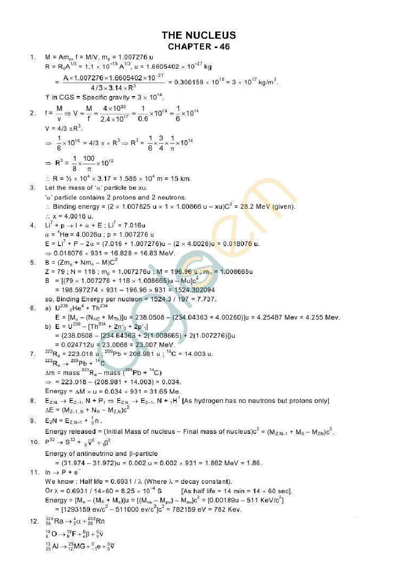 HC Verma Solutions Chapter 46 The Nucleus - Page 1 of 8