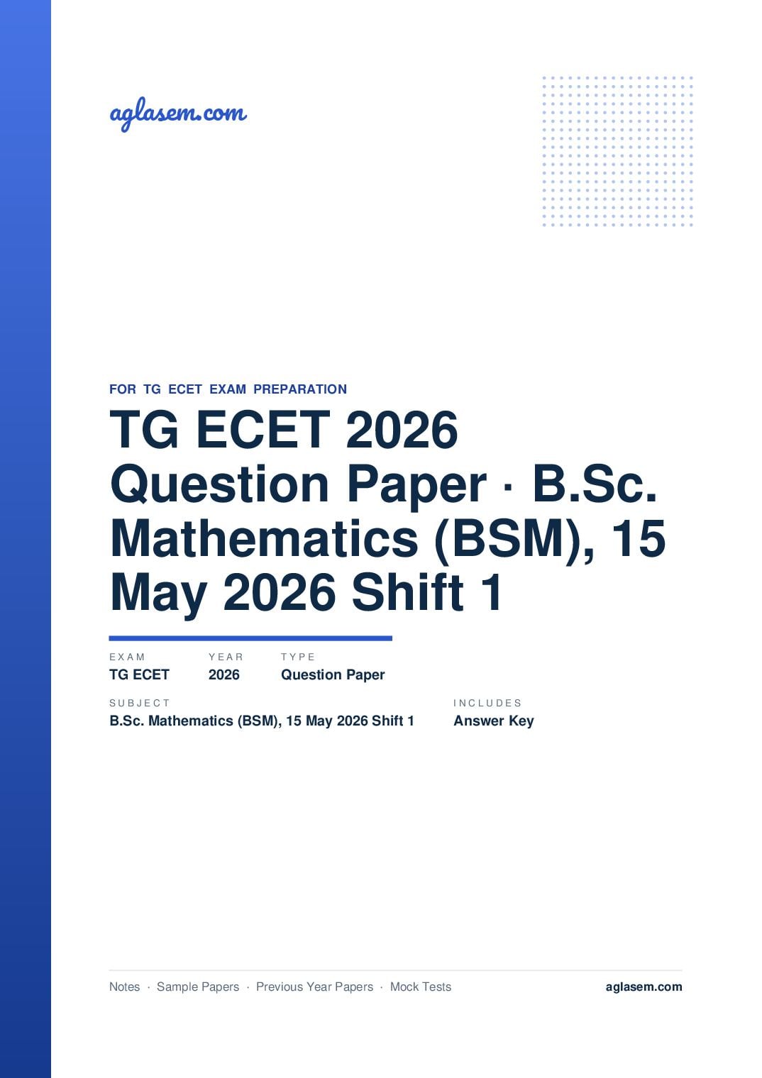 TG ECET 2026 Question Paper with Answer Key B.Sc. Mathematics (BSM), 15 May 2026 Shift 1 - Page 1 of 79