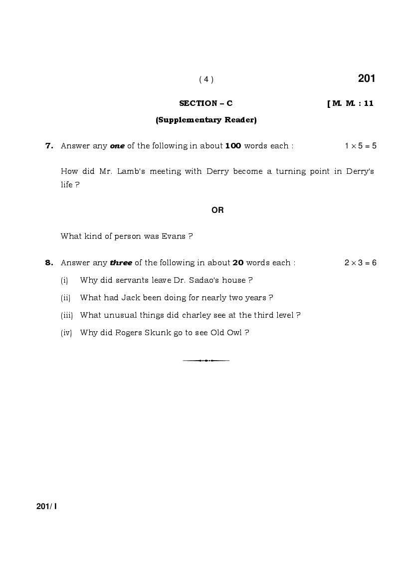 Hbse Th English Core Previous Year Question Papers Pdf Haryana Board Class Question