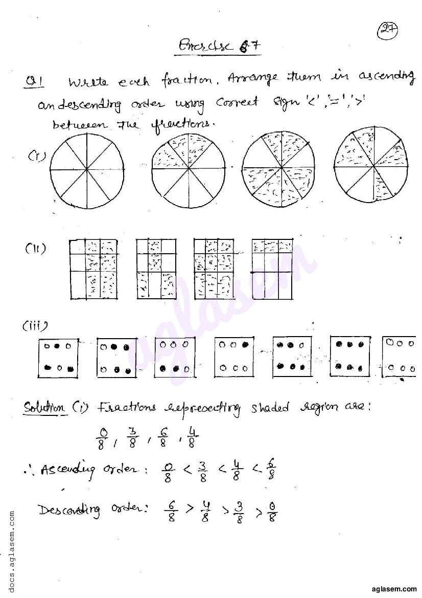 RD Sharma Solutions Class 6 Maths Chapter 6 Fractions Exercise 6.7 - Page 1