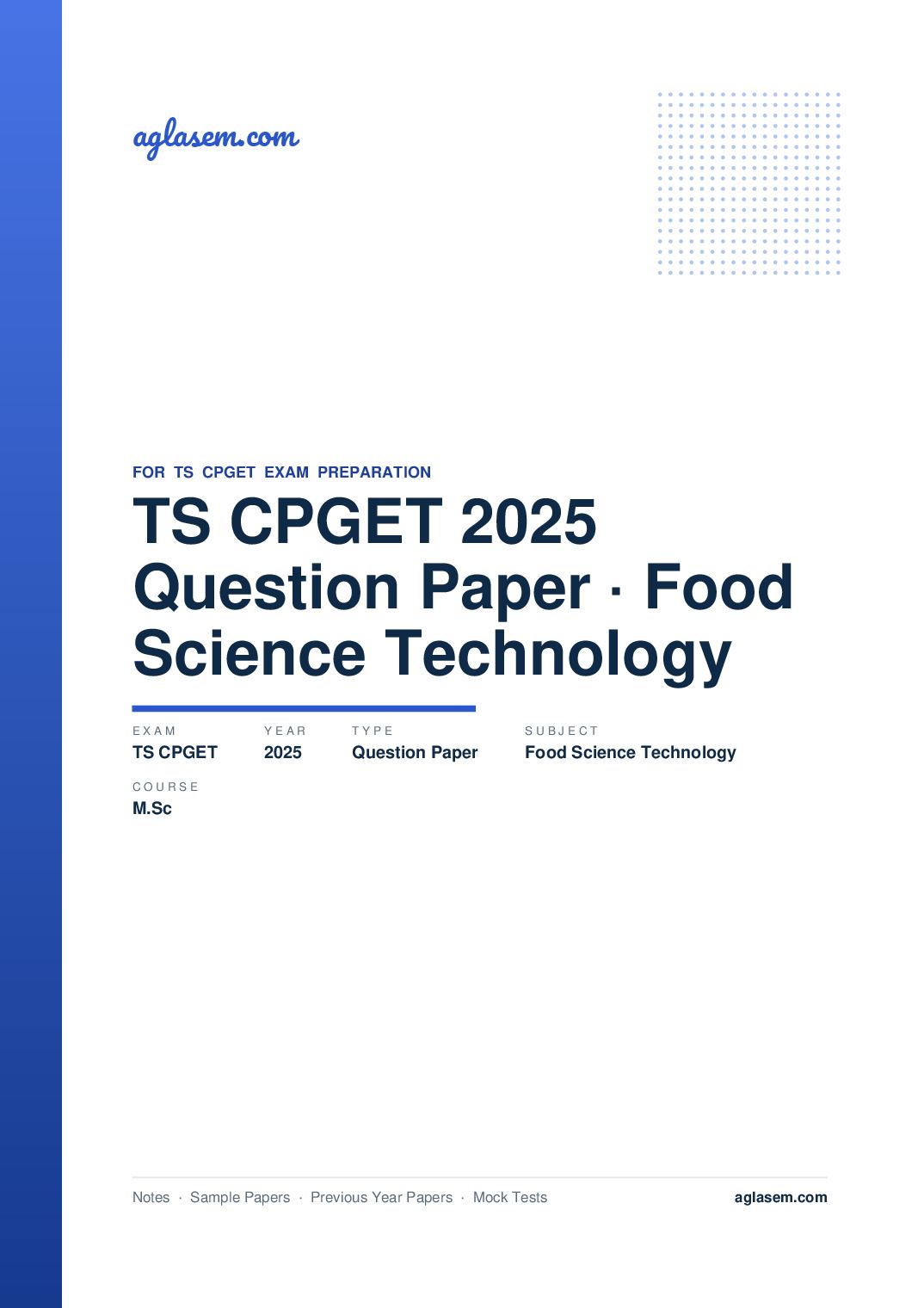 TS CPGET 2025 Question Paper M.Sc Food Science and Technology - Page 1 of 62