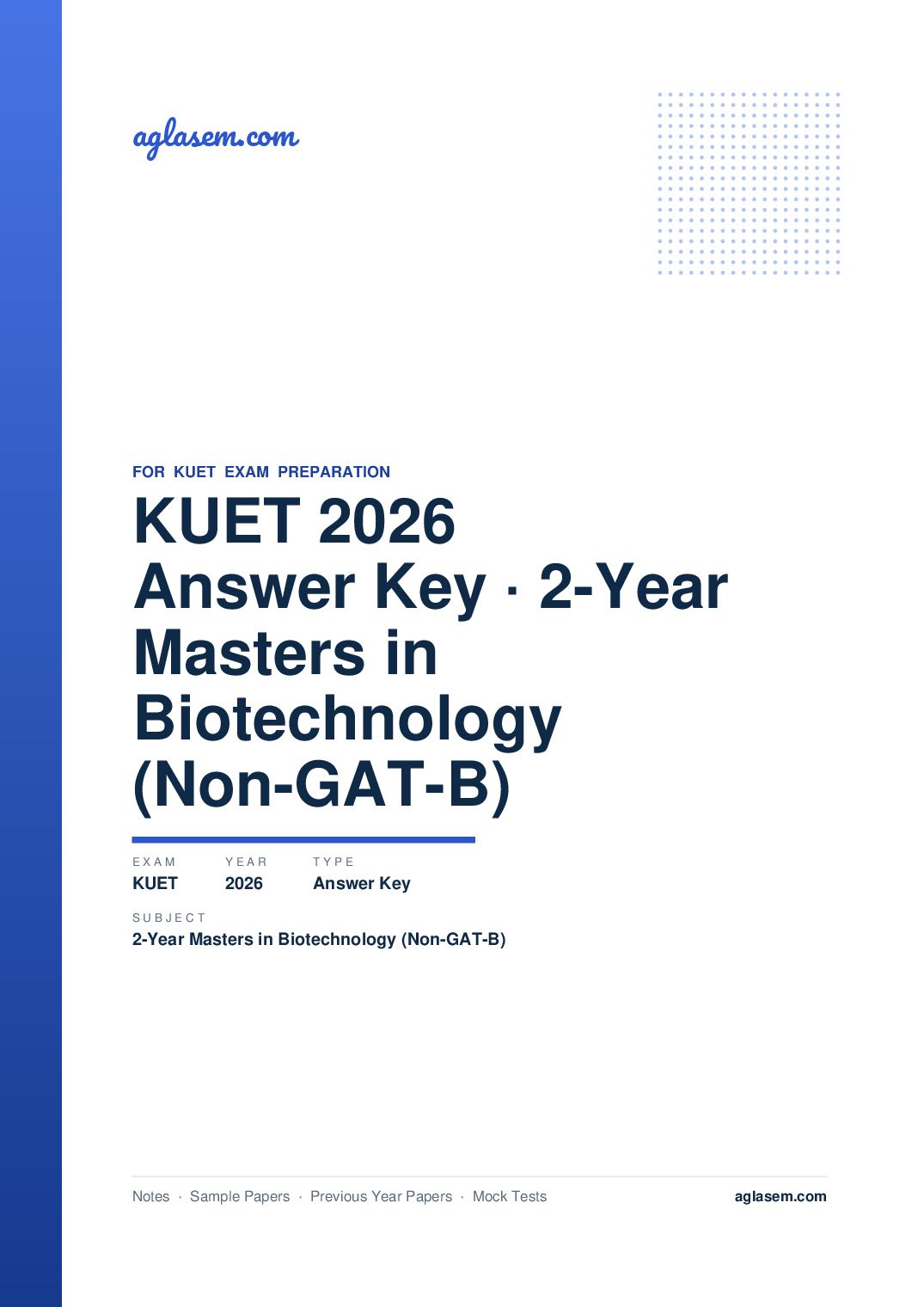 KUET 2026 Answer Key 2-Year Masters in Biotechnology (Non-GAT-B) - Page 1 of 5