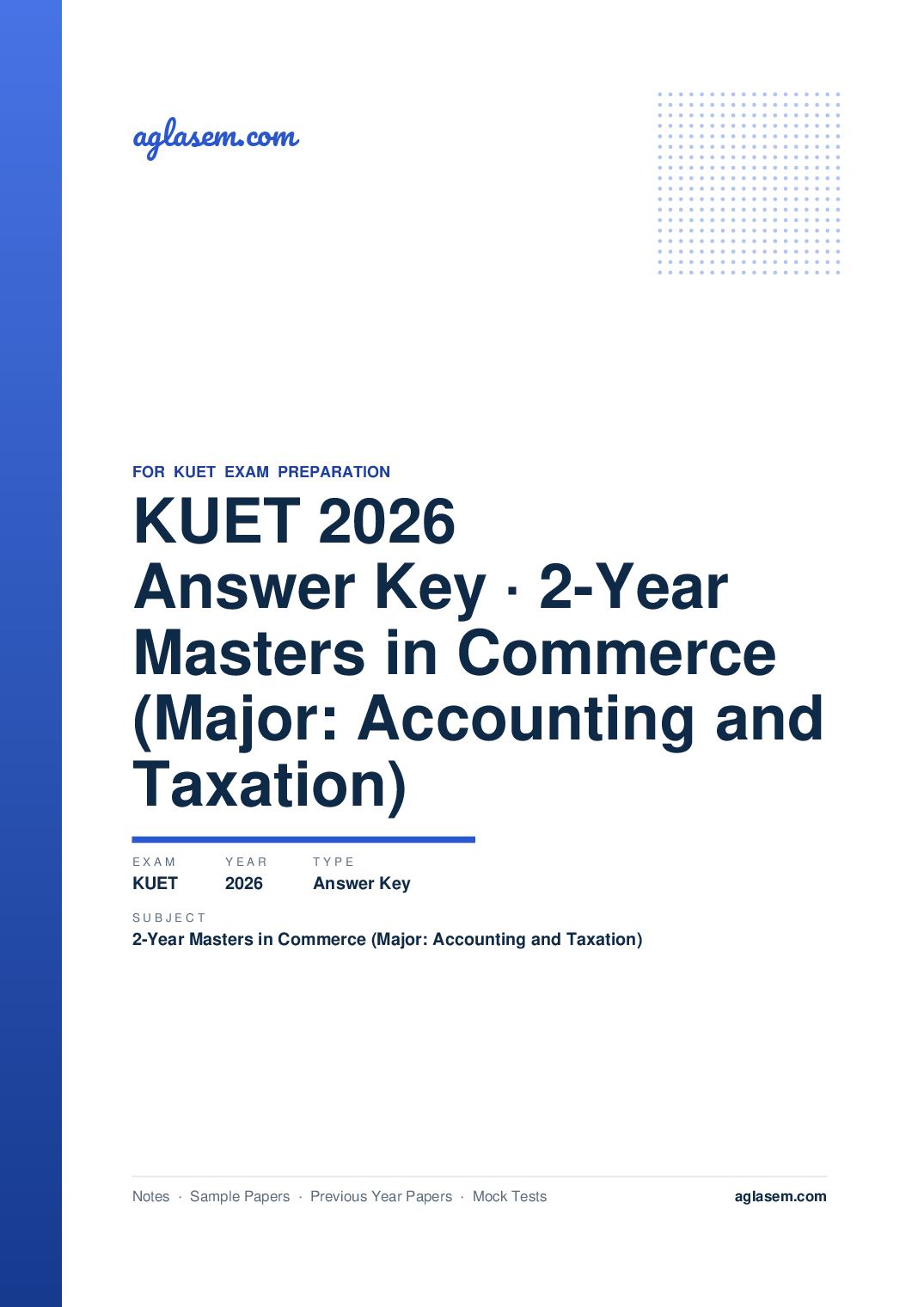 KUET 2026 Answer Key 2-Year Masters in Commerce (Major: Accounting and Taxation) - Page 1 of 5