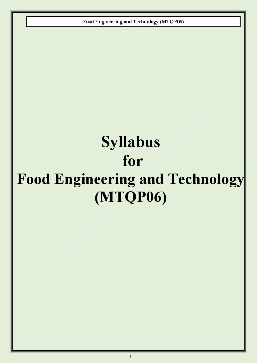 CUET PG 2024 Syllabus Food Engineering and Technology - Page 1