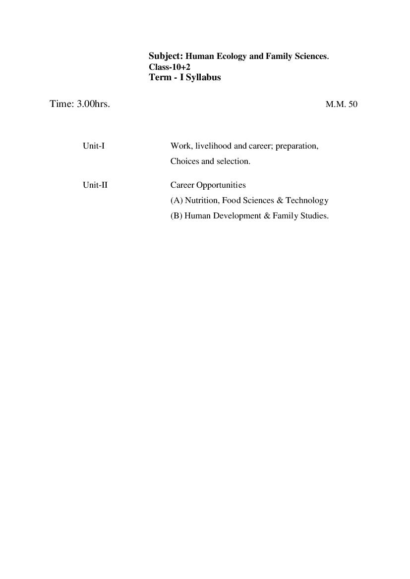 HP Board Class 12 Syllabus 2022 Home Science - Page 1