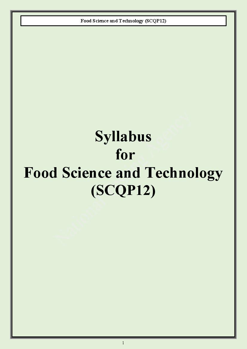 CUET PG 2024 Syllabus Food Science and Technology - Page 1
