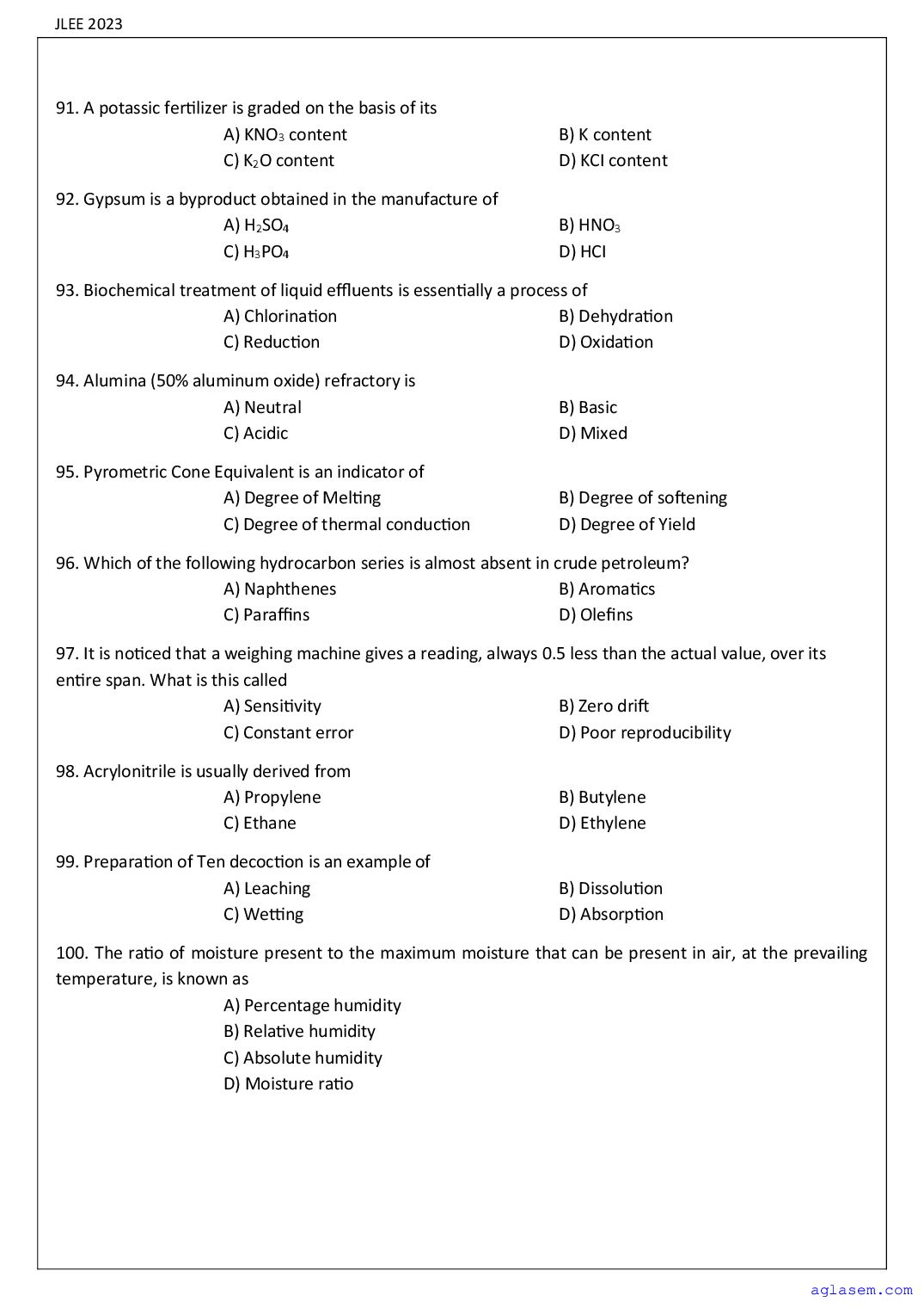 Assam JLEE 2023 Question Paper PDF (Branch-wise, 4 Papers)
