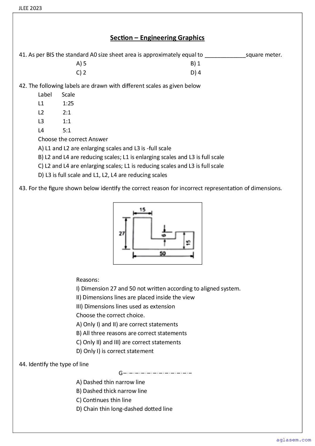 Assam JLEE 2023 Question Paper PDF (Branch-wise, 4 Papers)