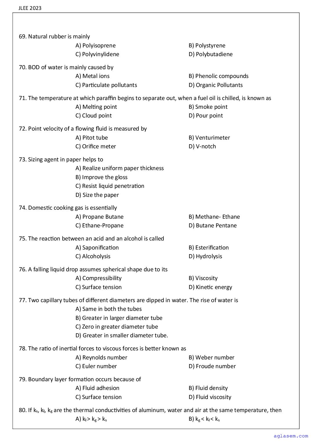Assam JLEE 2023 Question Paper PDF (Branch-wise, 4 Papers)