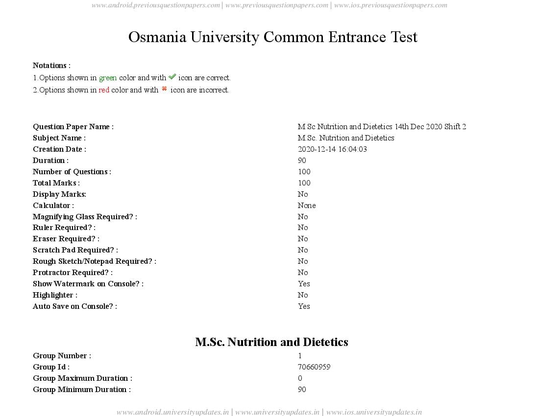 TS CPGET 2020 Question Paper M.Sc Nutrition & Dietetics - Page 1