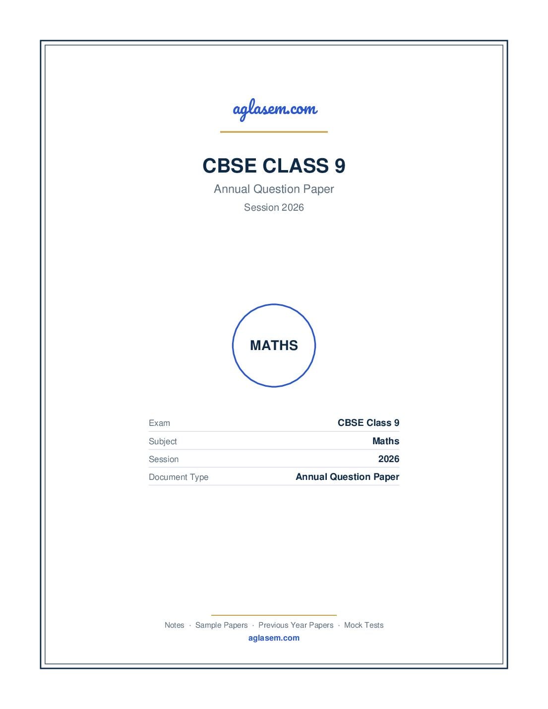 Class 9 Question Paper 2026 Maths - Page 1 of 7