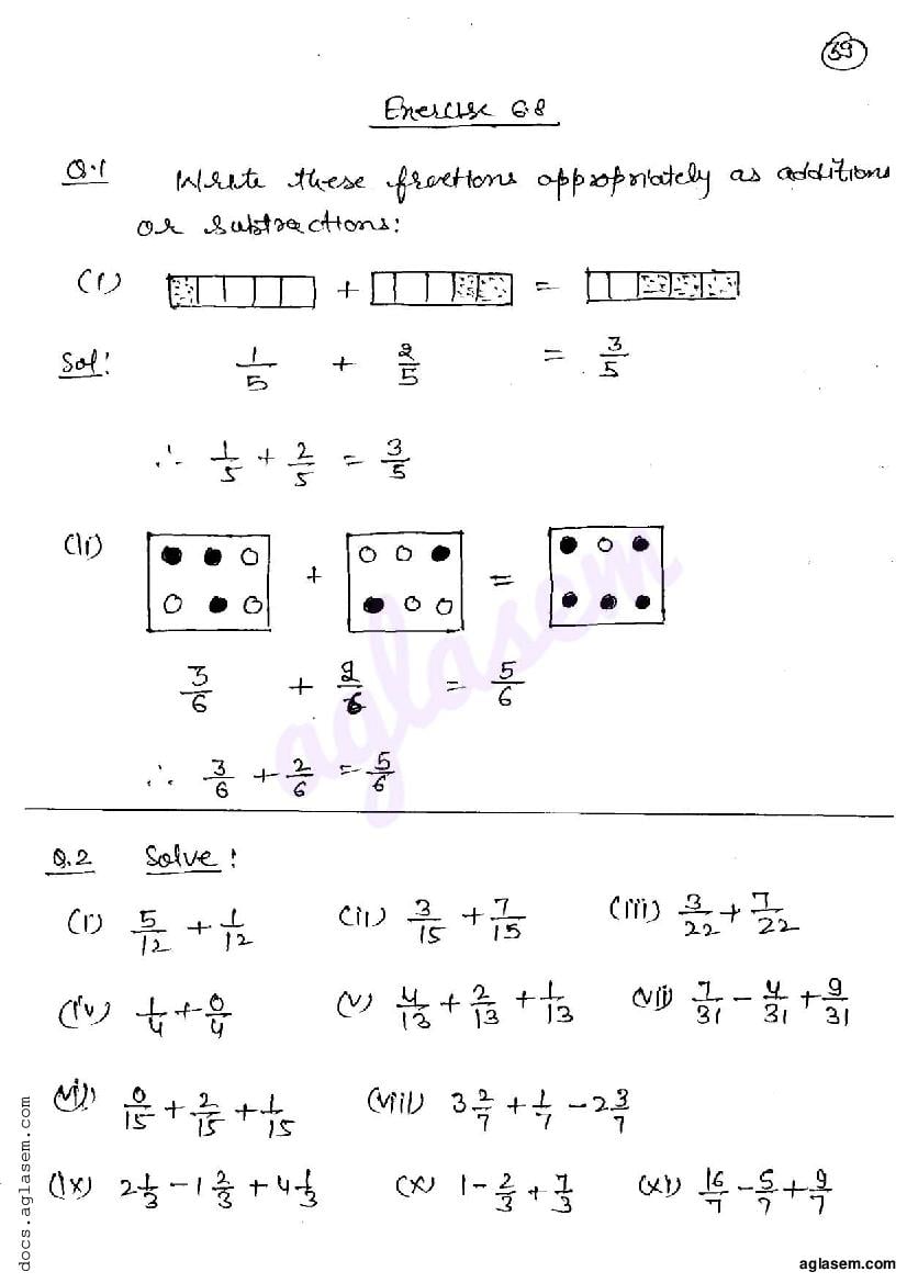 RD Sharma Solutions Class 6 Maths Chapter 6 Fractions Exercise 6.8 - Page 1