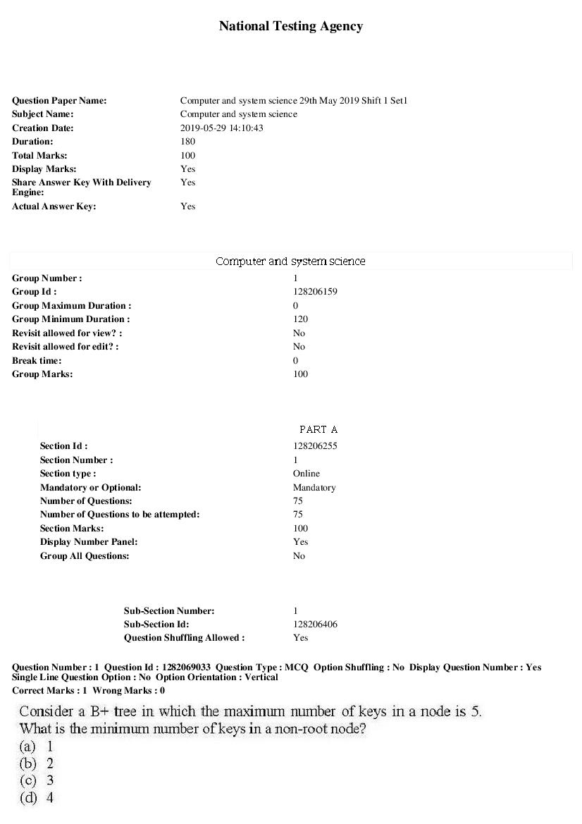 JNUEE 2019 Question Paper M.Phil Computer and system science Shift 1 Set1 - Page 1