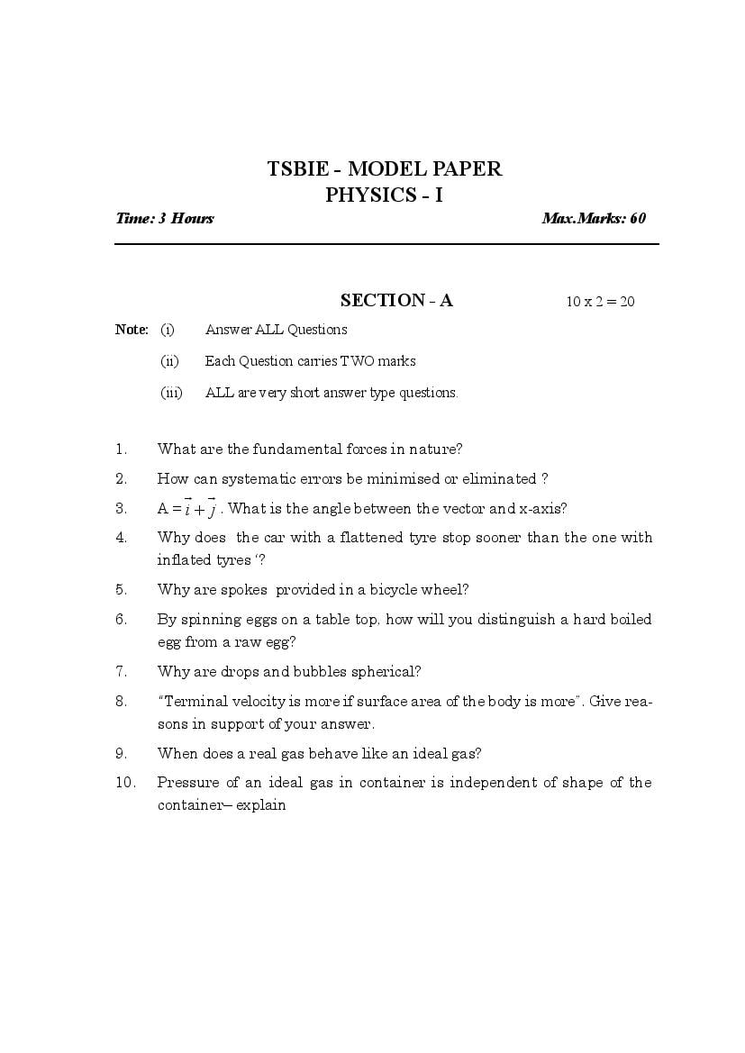 TS Inter 1st Year Model Paper 2021 Physics - Page 1