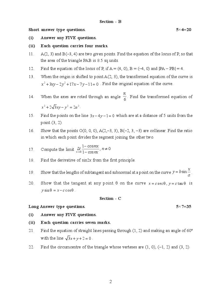 TS Intermediate 1st Year Mathematics Model Question Paper