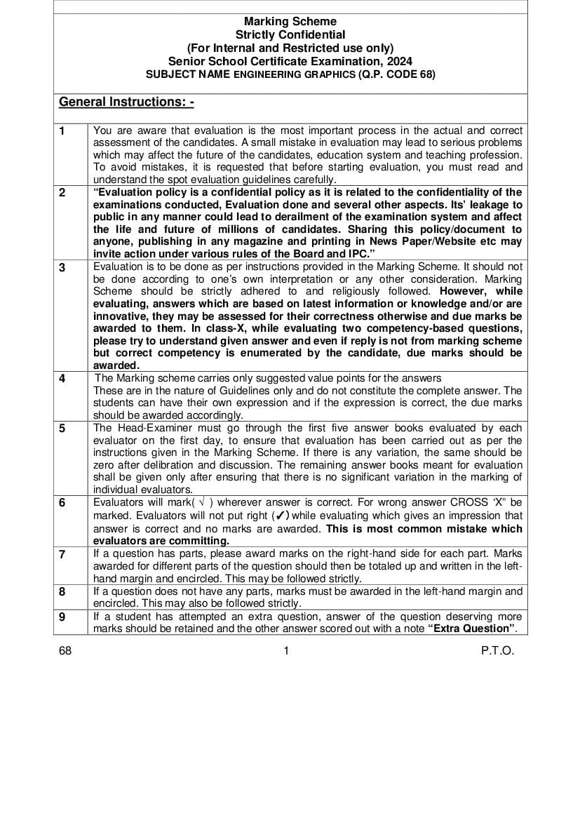 CBSE Class 12 Question Paper 2024 Solution Engineering Graphics - Page 1