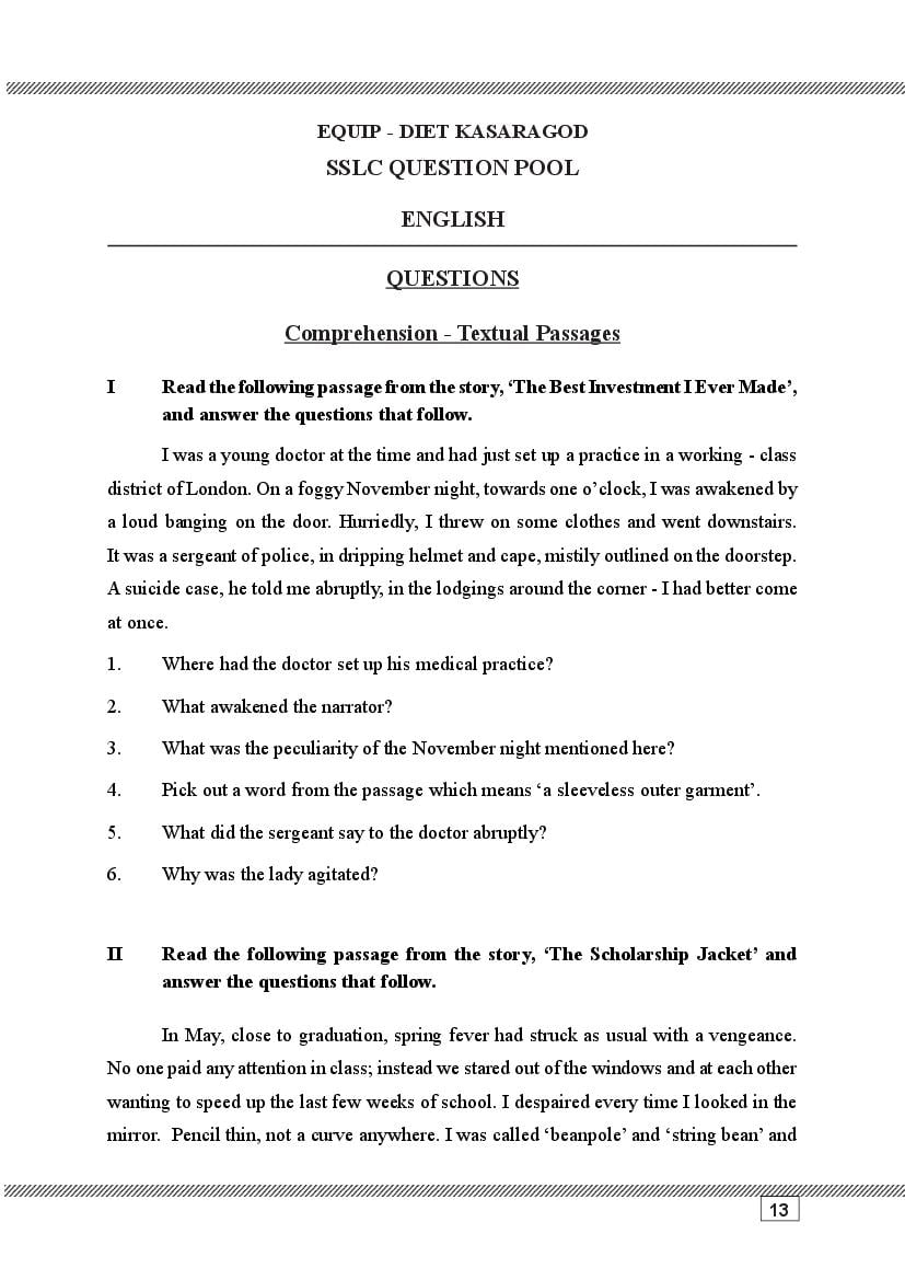 Kerala SSLC Question Pool 2023 English - Page 1